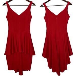 Vintage Tom and Linda Platt Sleeveless Peplum Dress Red High Low size Medium